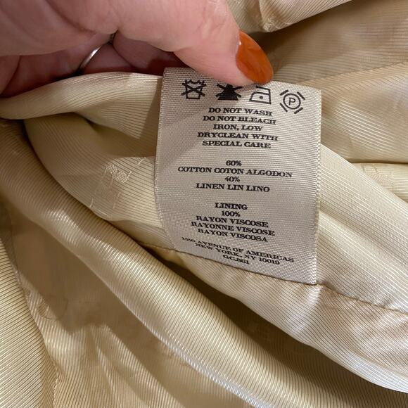 Burberry London Gold Metallic Cotton Linen Collarless Swing Style Jacket Sz 8R - Picture 8 of 11